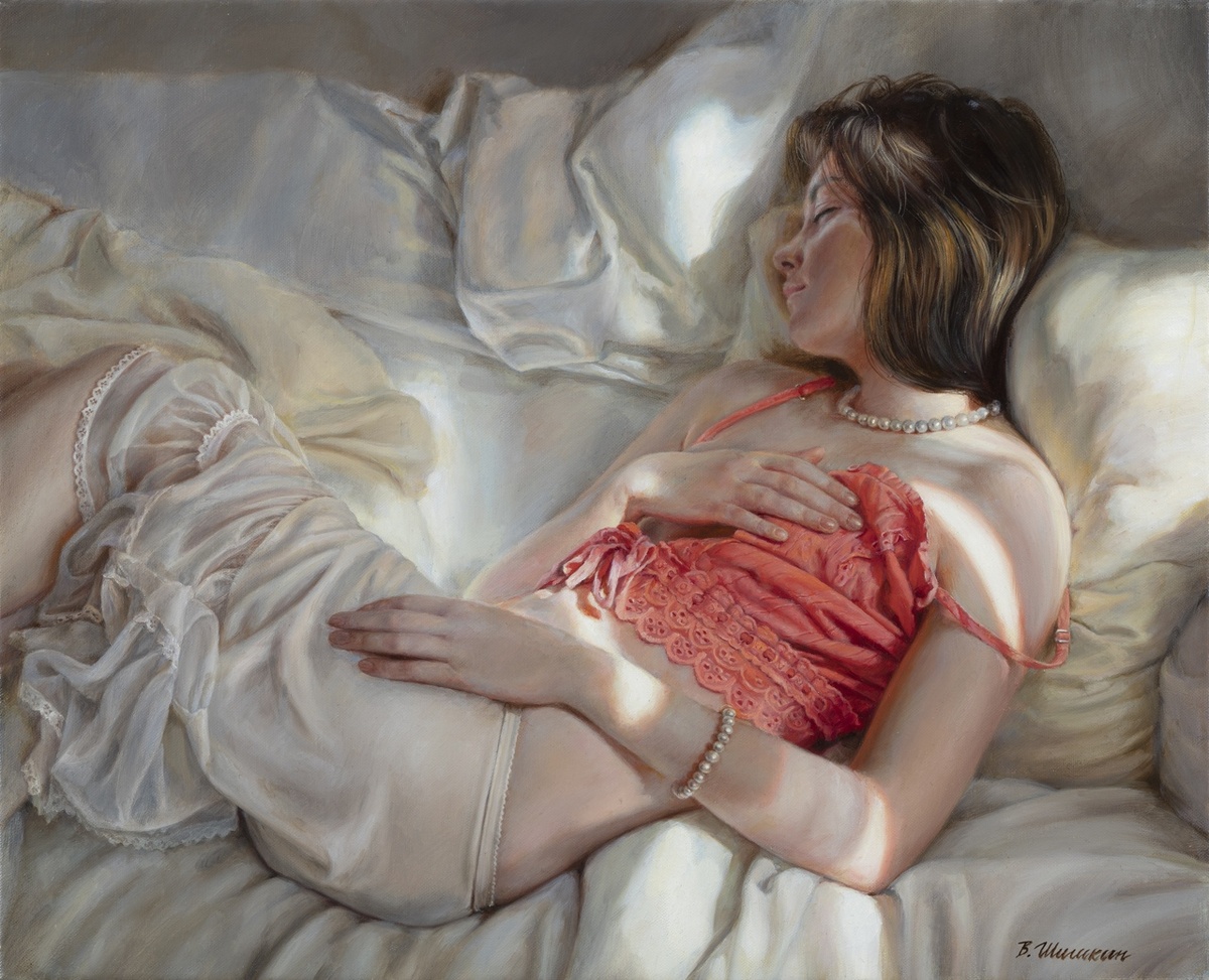 КАРТИНА РОССИЙСКОГО ХУДОЖНИКА ВАЛЕРИЯ ШИШКИНА // " Утренний сон. Холст масло. 40х50 см, 2020 год