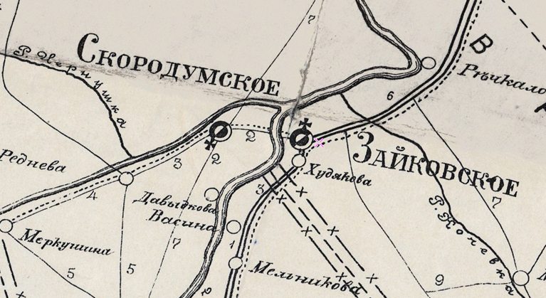 Фрагмент карты Ирбитского уезда 1908 года.