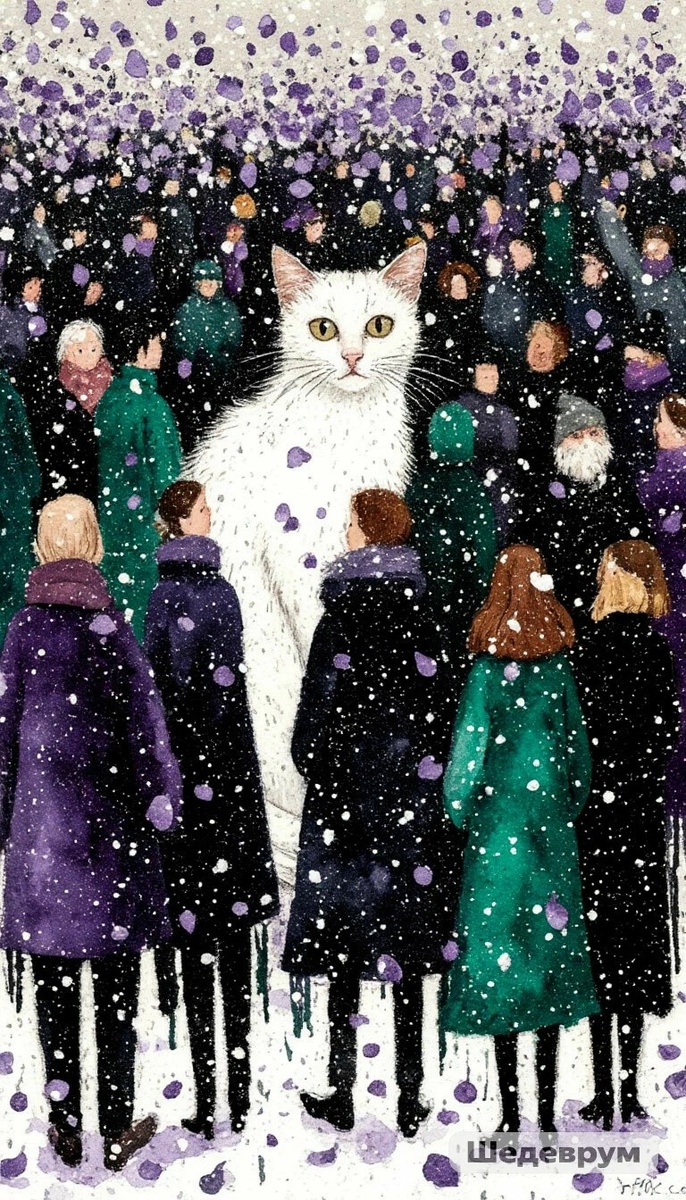 Кот    раздавал снег по лепестку соседям