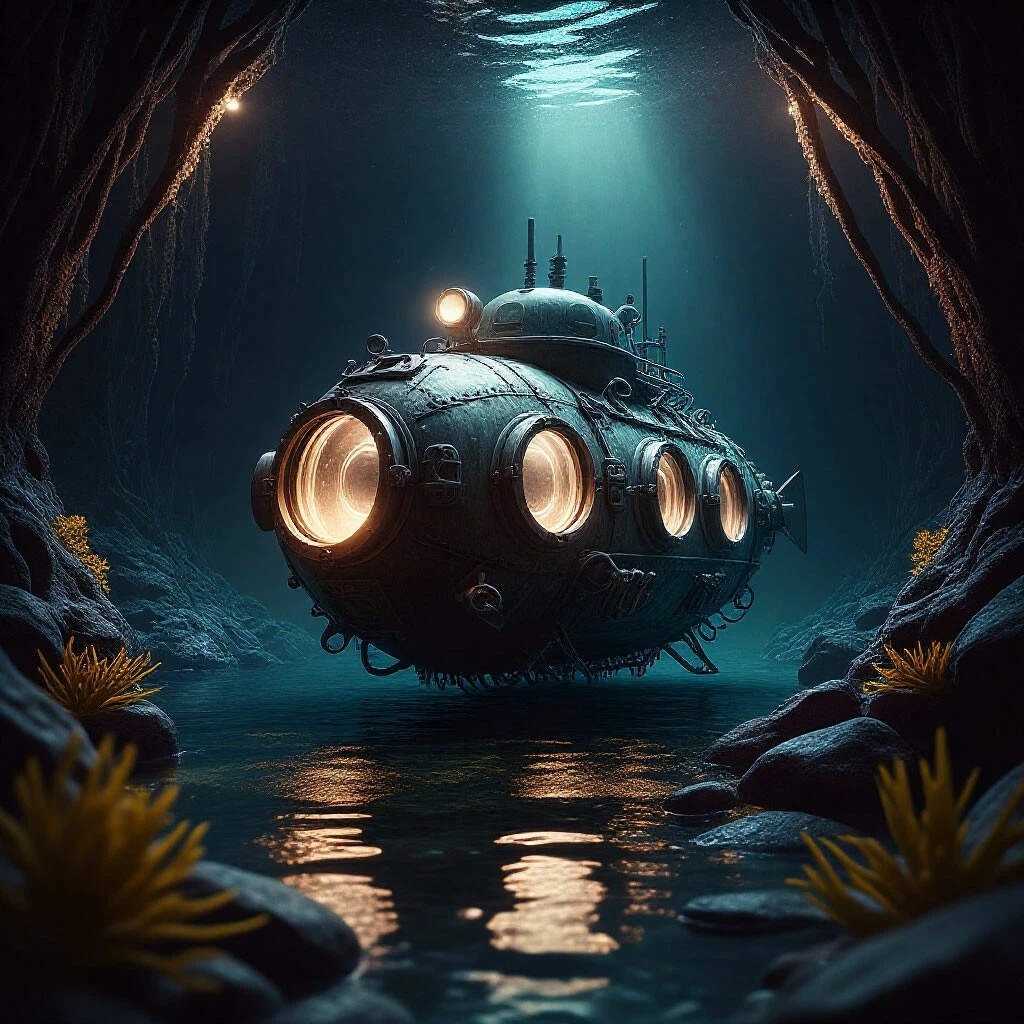 Батискаф в глубинах океана