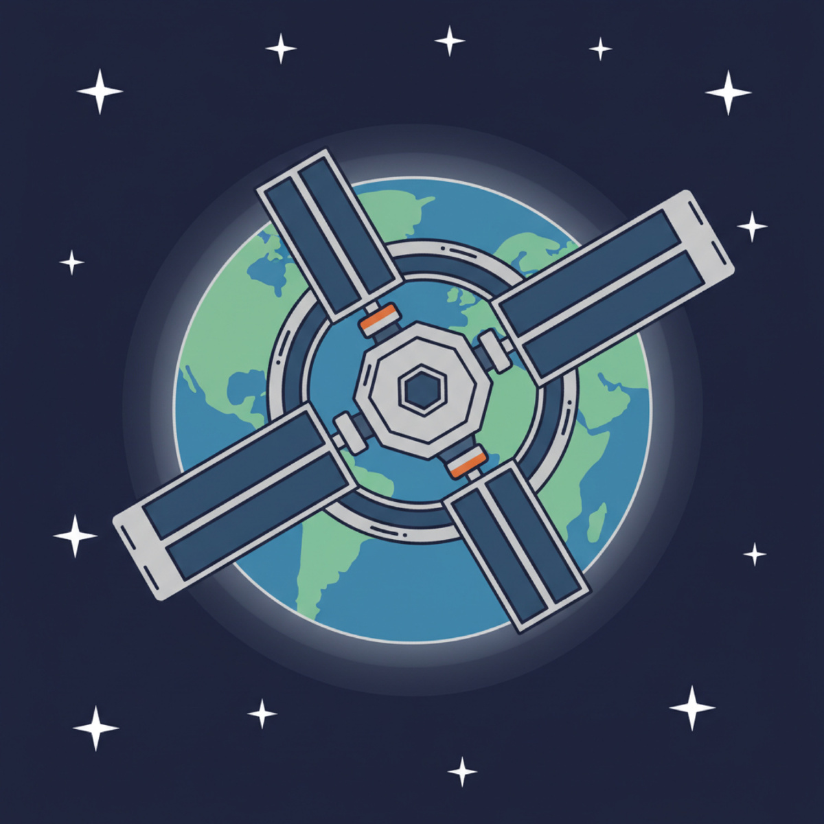 Абстракция новой космической станции на фоне Земли. 