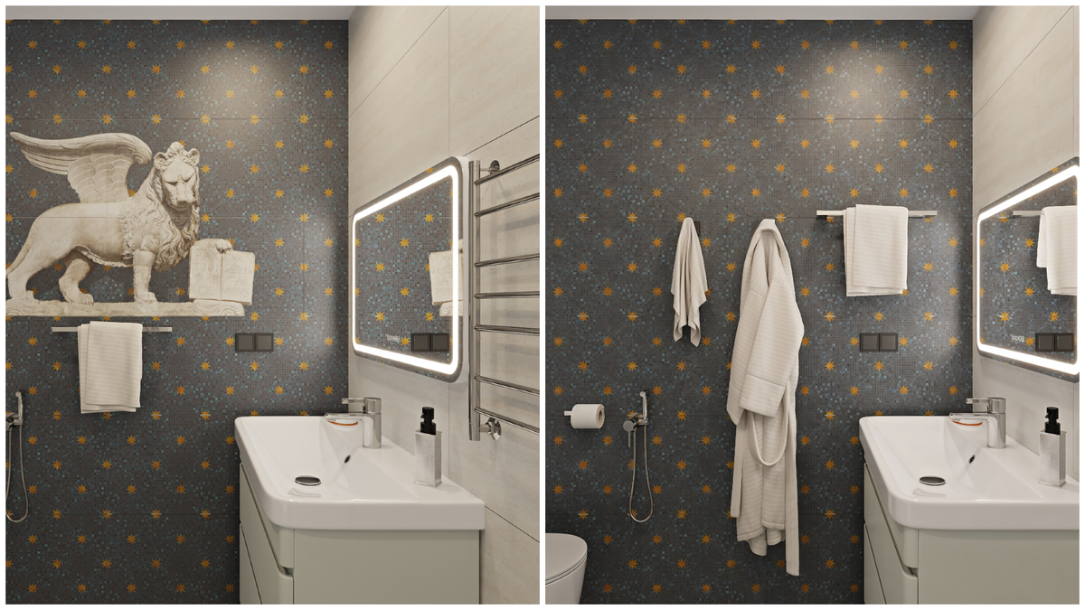 Варианты акцентной стены в ванной