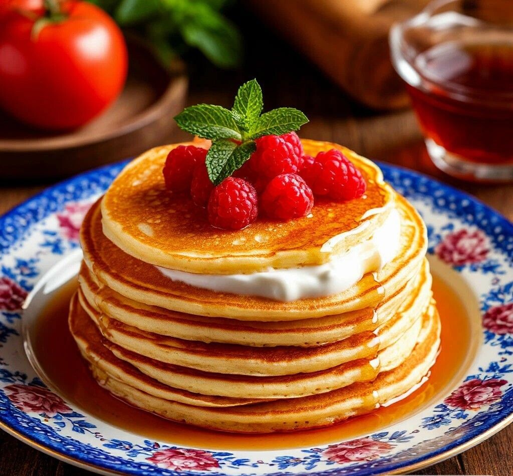 Оладушки можно украсить любой ягодой по вкусу.Но особенно сочетаются малина и клубника.