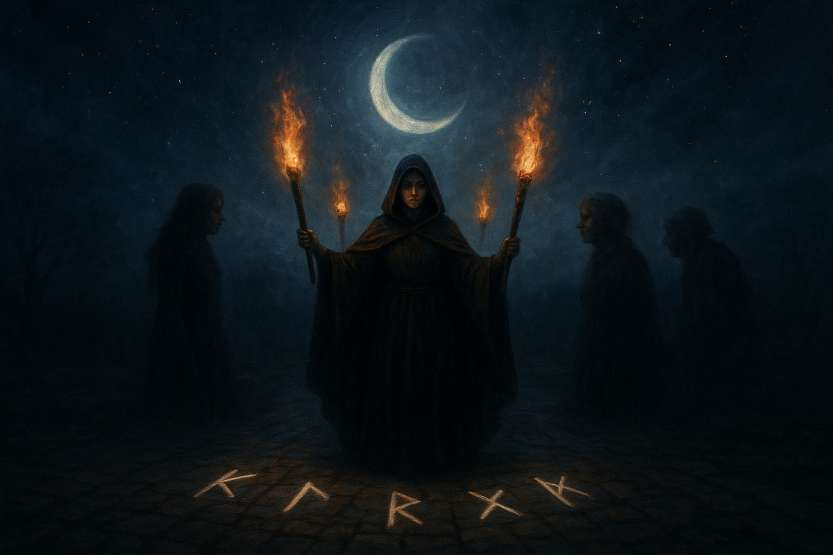 Геката — богиня перекрёстков и Луны. Послание Гекаты к Новолунию 20 ноября, руны Кано, Уруз, Перто, Ингуз, Ансуз, Иса. Гадание на рунах онлайн, энергия Новолуния, эзотерика и магия тьмы и света.