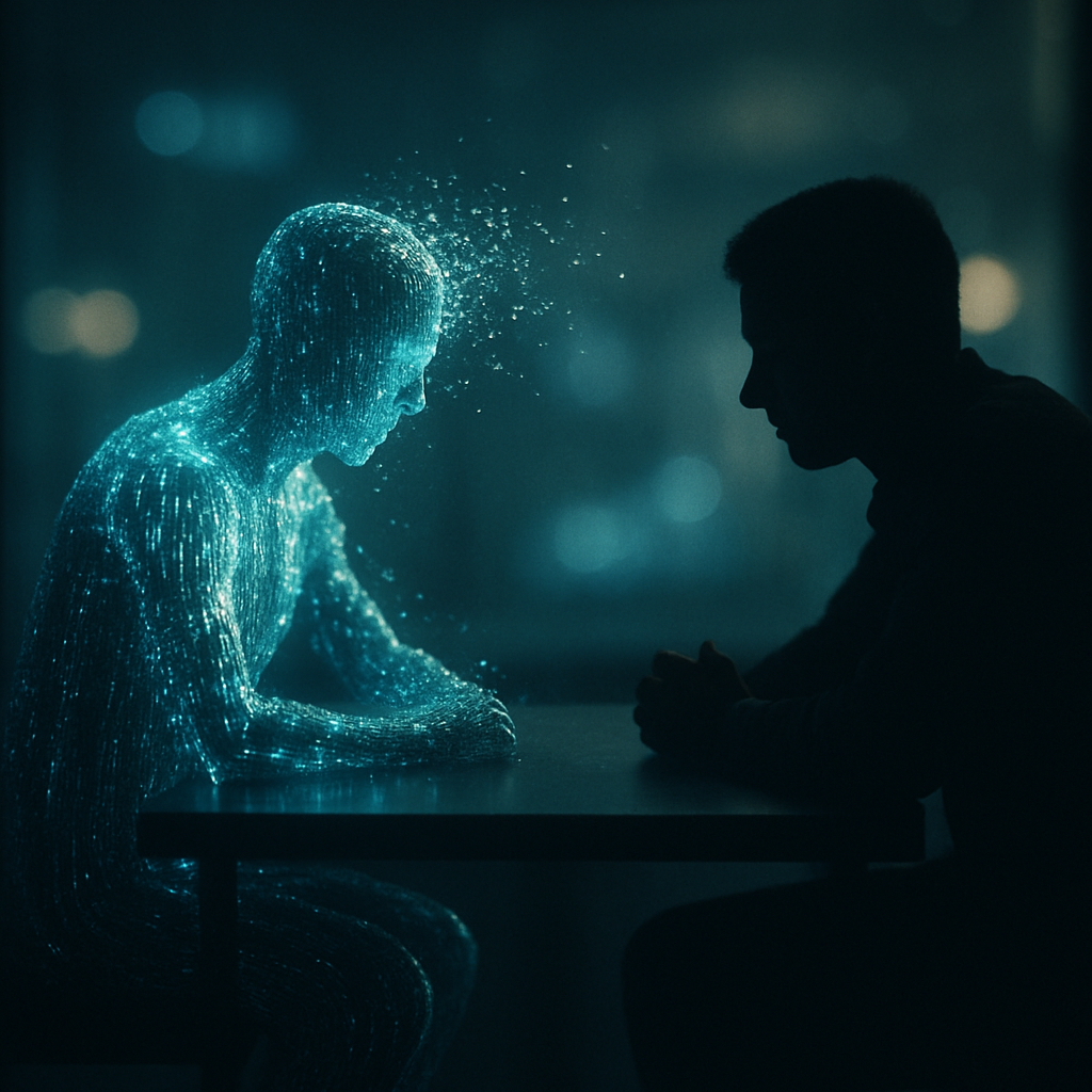 Метафора "короткой памяти" ИИ: начало диалога растворяется в цифровом забвении.