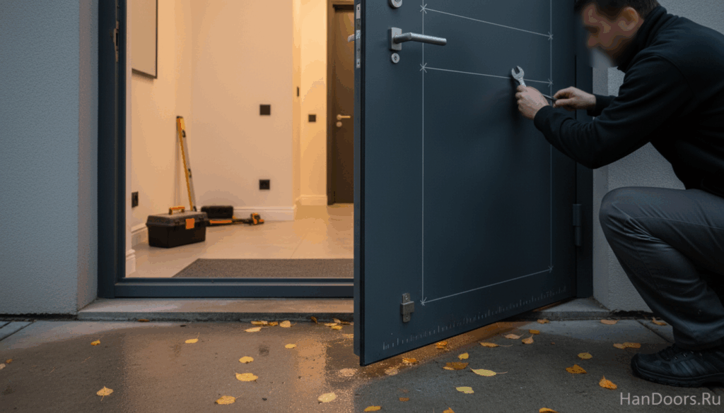    Установка и регулировка петель на металлической двери Autor