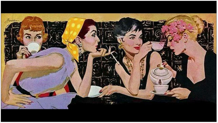 Яндекс.Картинки. Очень тяжко сегодня коллективный портрет наш подбирался: то негритянки какие-то толпой среди всего 4-х подружек, то малолетки, то худые слишком, то просто не похожи. Еле нашла прошлогодний! Я - вот эта блаженная с чайником.