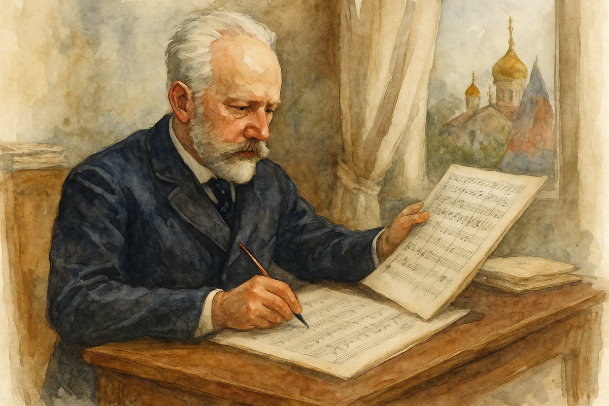 Пётр Чайковский за рабочим столом.