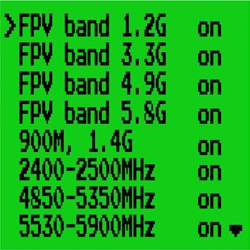 Меню селективного выбора частот на экране детектора aSel Labs 