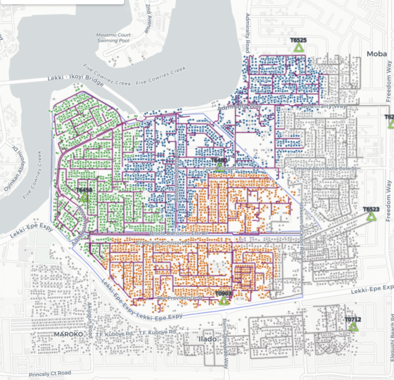 На картинке рекомендуемые зоны интернет-покрытия в одном из районов Лагоса