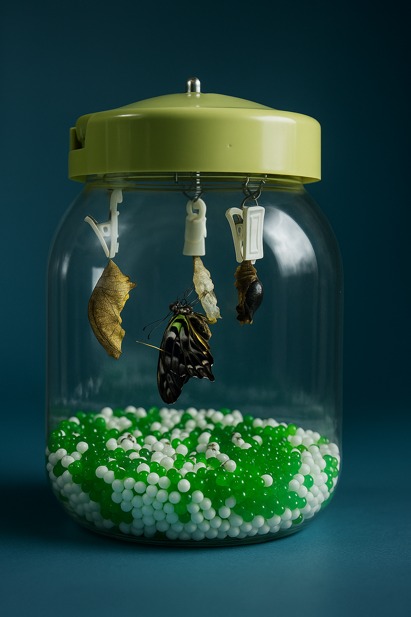 Внутри — куколка. Через несколько дней из неё появится бабочка.