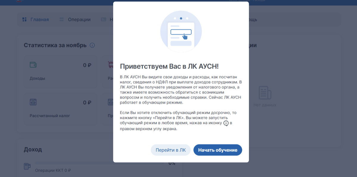 Интерфейс Личного кабинета АУСН. 