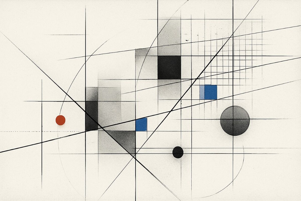 Это изображение создано в эстетике конфигуратизма, где смысл возникает не из фигур, а из сцепления линий, следов и структурных напряжений.