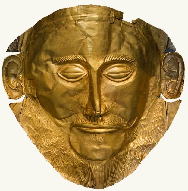 Маска из клада Приама, на которой принято считать лицо Агамемнона.
