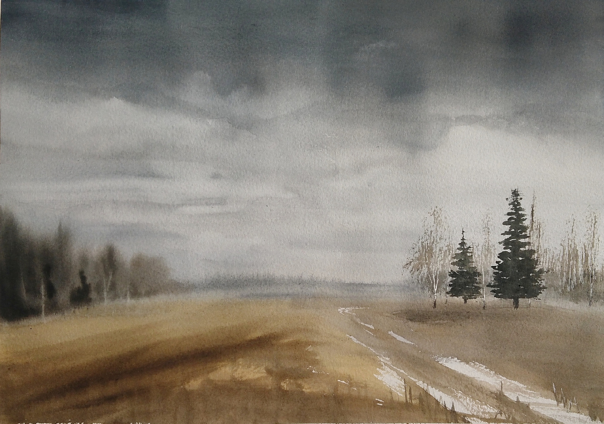 Первый снег #1, 30х42 см. В наличии