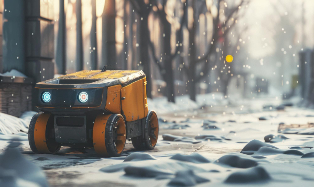 Четырехколесный робот-снегоуборщик
