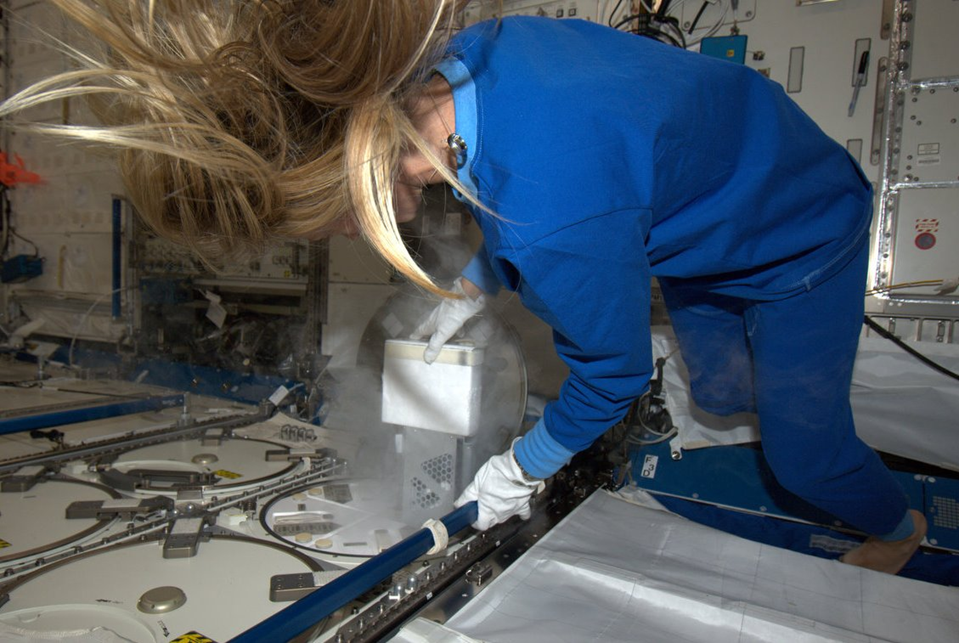 Закладка биообразцов в станционный морозильник MELFI. Фото: spacenews.com