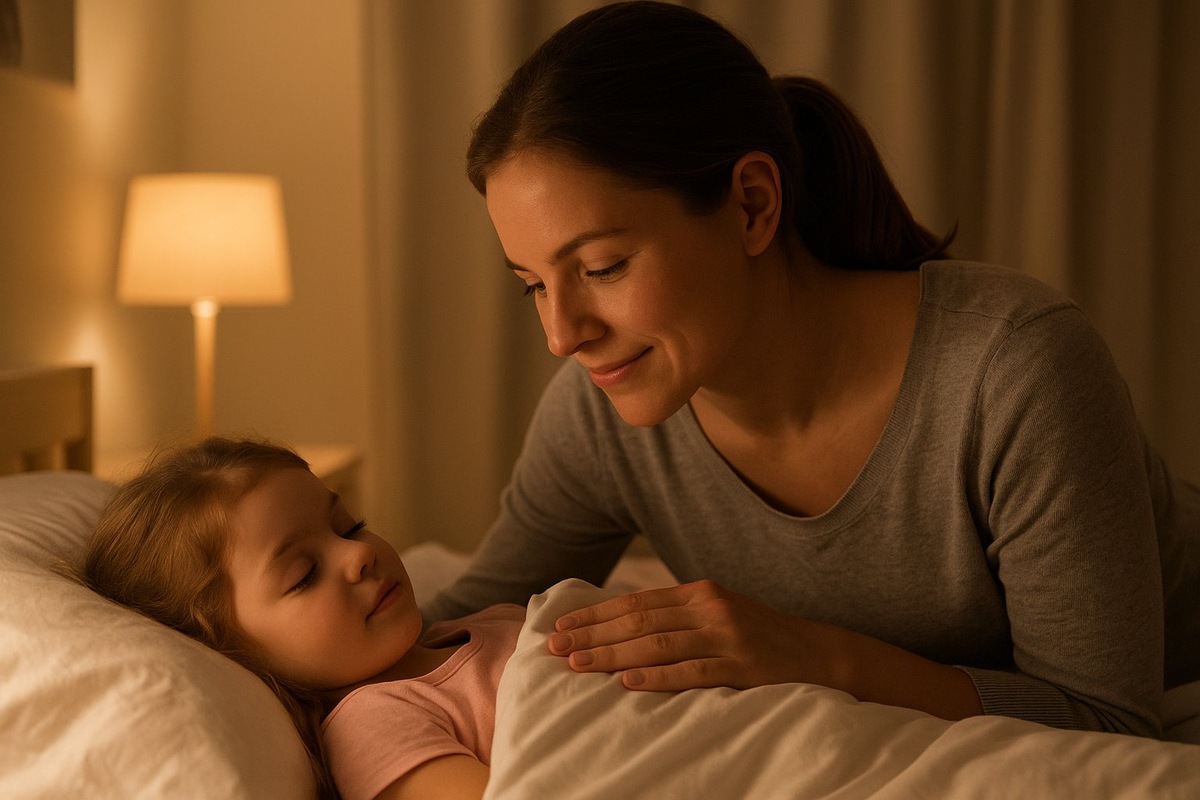 Мама укладывает дочку спать