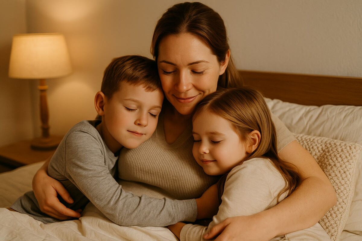 Дети прижимаются к маме перед сном