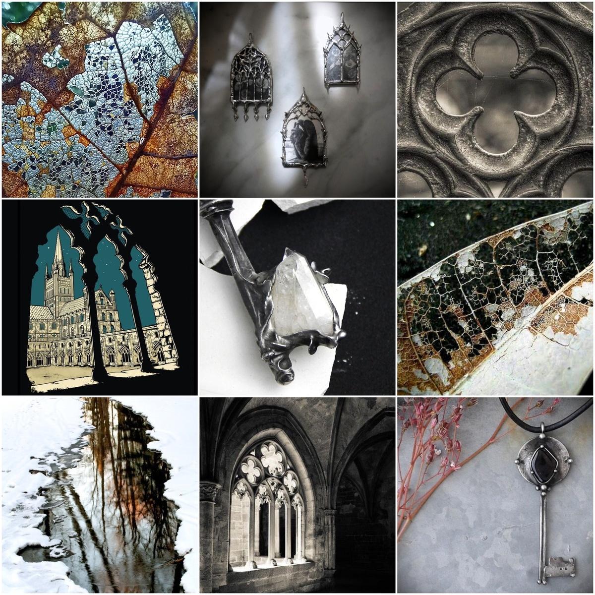 1. Готическая архитектура, ноябрь, ювелирные украшения. Иллюстрации из открытых источников, коллажи авторские.