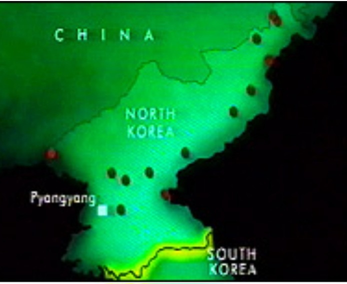 Тёмными значками обозначены лагеря КНДР. 