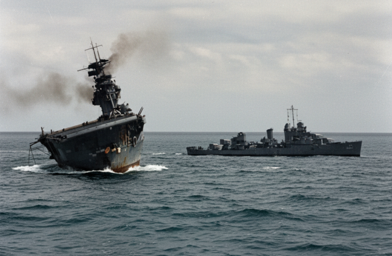 Повреждённый «Йорктаун» после Мидуэя