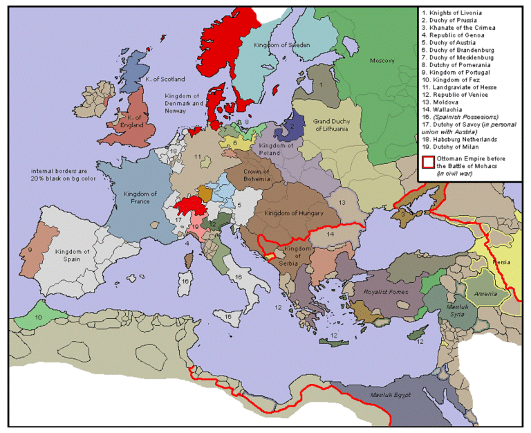 Карта региона на 1537 год