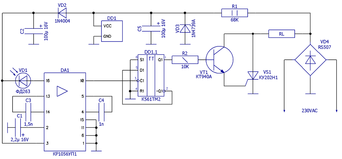 Схема электрическая принципиальная ИК-выключателя