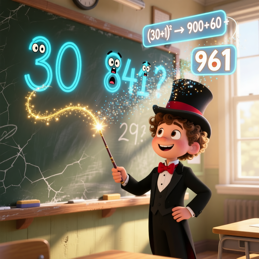 Секрет в том, чтобы представить число как «сосед + 1». Квадрат соседа плюс двойное произведение плюс единица — и ответ готов!