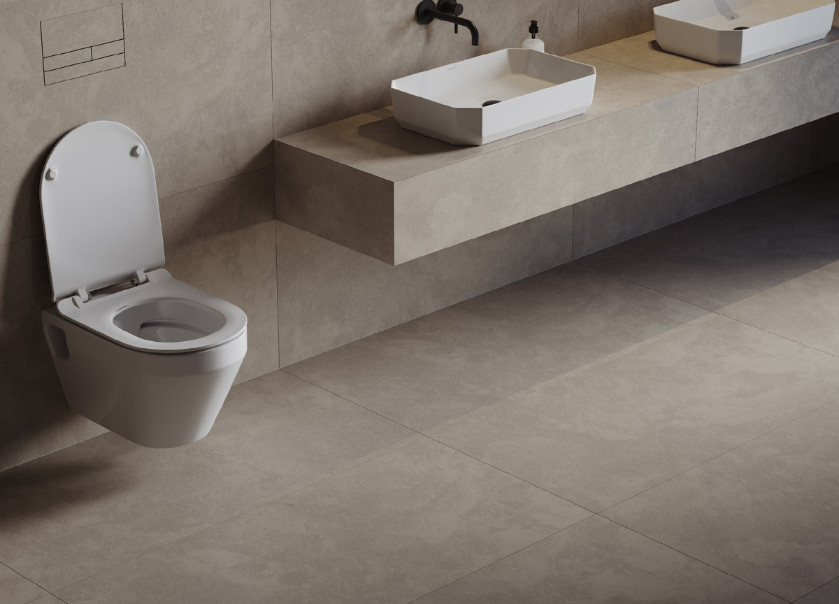 Две раковины Line 55 от SANITA LUXE в интерьере ванной комнаты в стиле минимализм