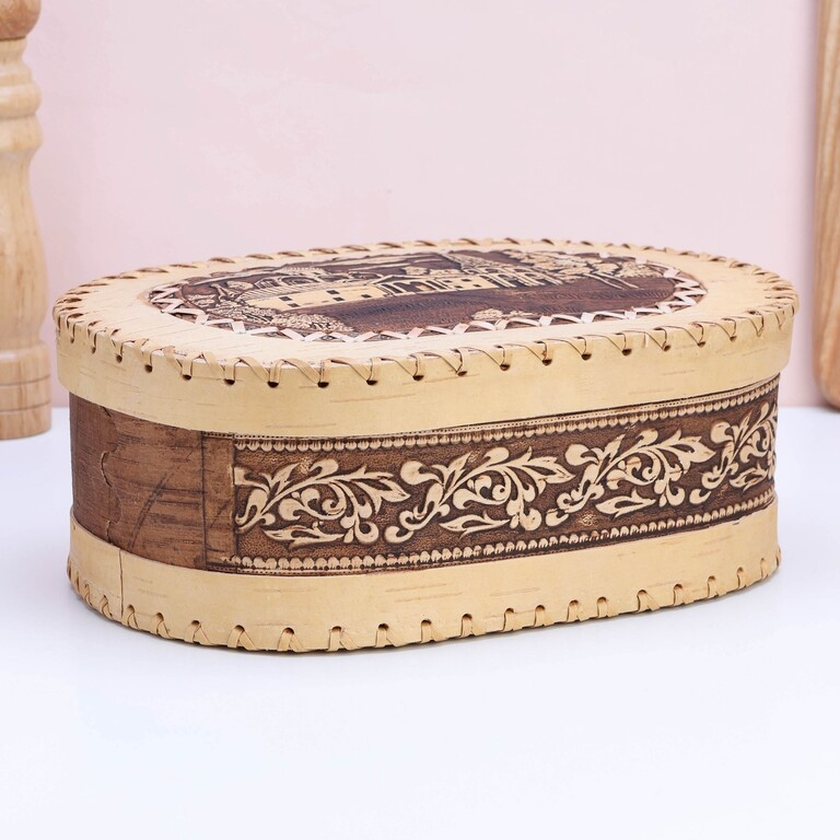 Хлебница-батонница из бересты с крышкой