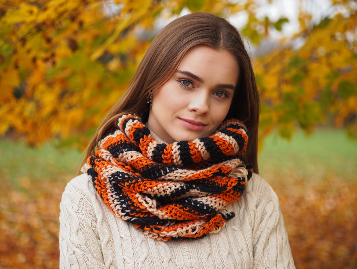 шарф спицами с тигровым принтом