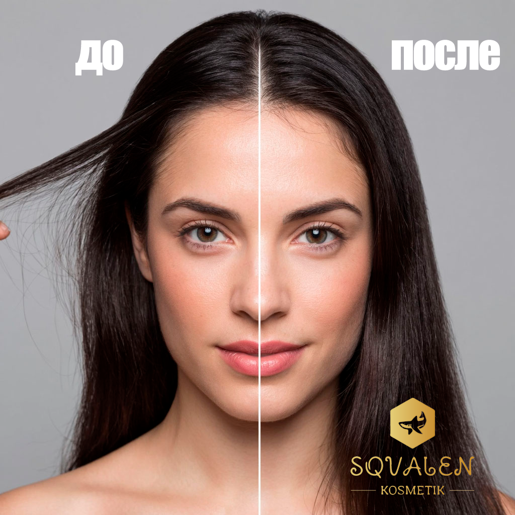 До использования нашего шампуня, и после регулярного пользования SQVALEN KOSMETIK