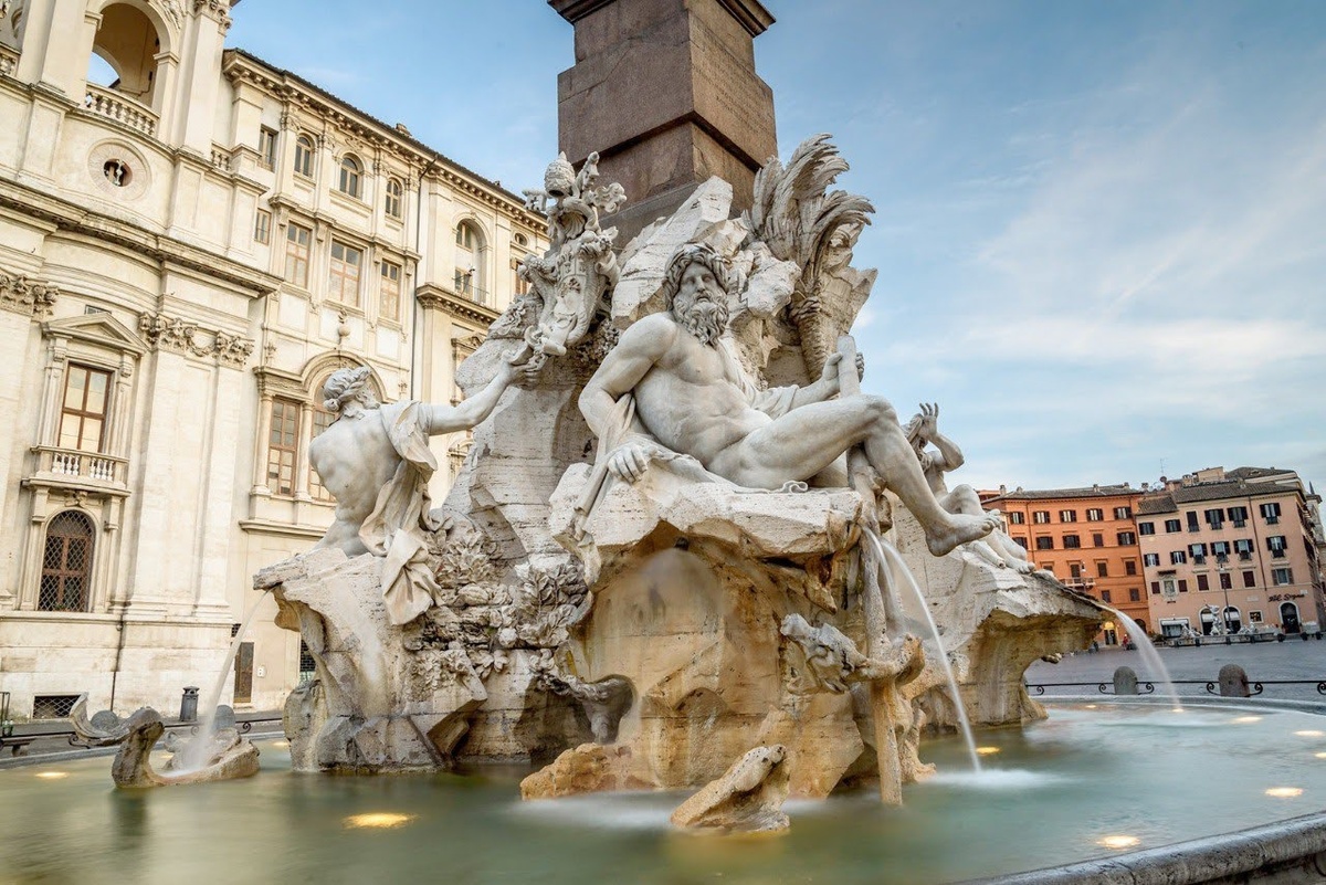 Фонтан Четырёх рек. 1648–1651. Мрамор. Скульптор – Джованни Лоренцо Бернини (итал. Giovanni Lorenzo Bernini, 1598–1680). Рим