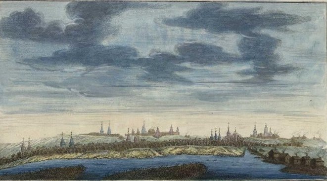 Николай Остапов по рисунку Люрсениуса Иоганна Вильгельма Люрсениуса. «Вид города Томска», 1770 год. Лист из серии «Собрание российских и сибирских городов». © Государственный исторический музей