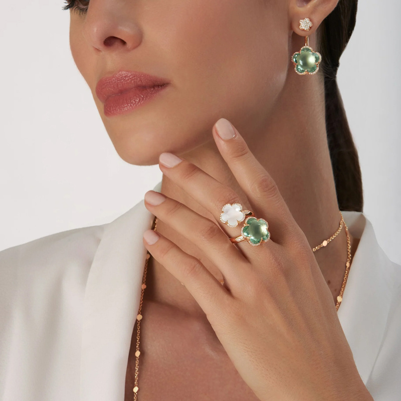 Серьги и кольцо Pasquale Bruni Bon Ton из розового золота с бриллиантами и празиолитом