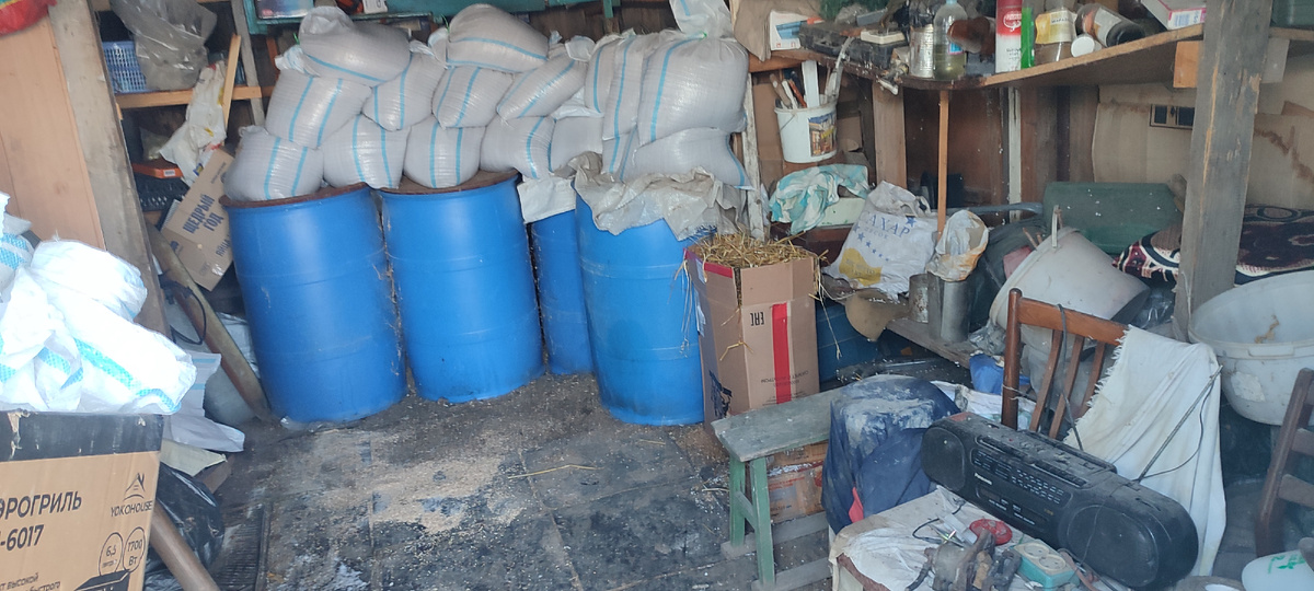 Основную часть пшеницы унесла в другое помещение, а здесь освободила место для новой партии. 