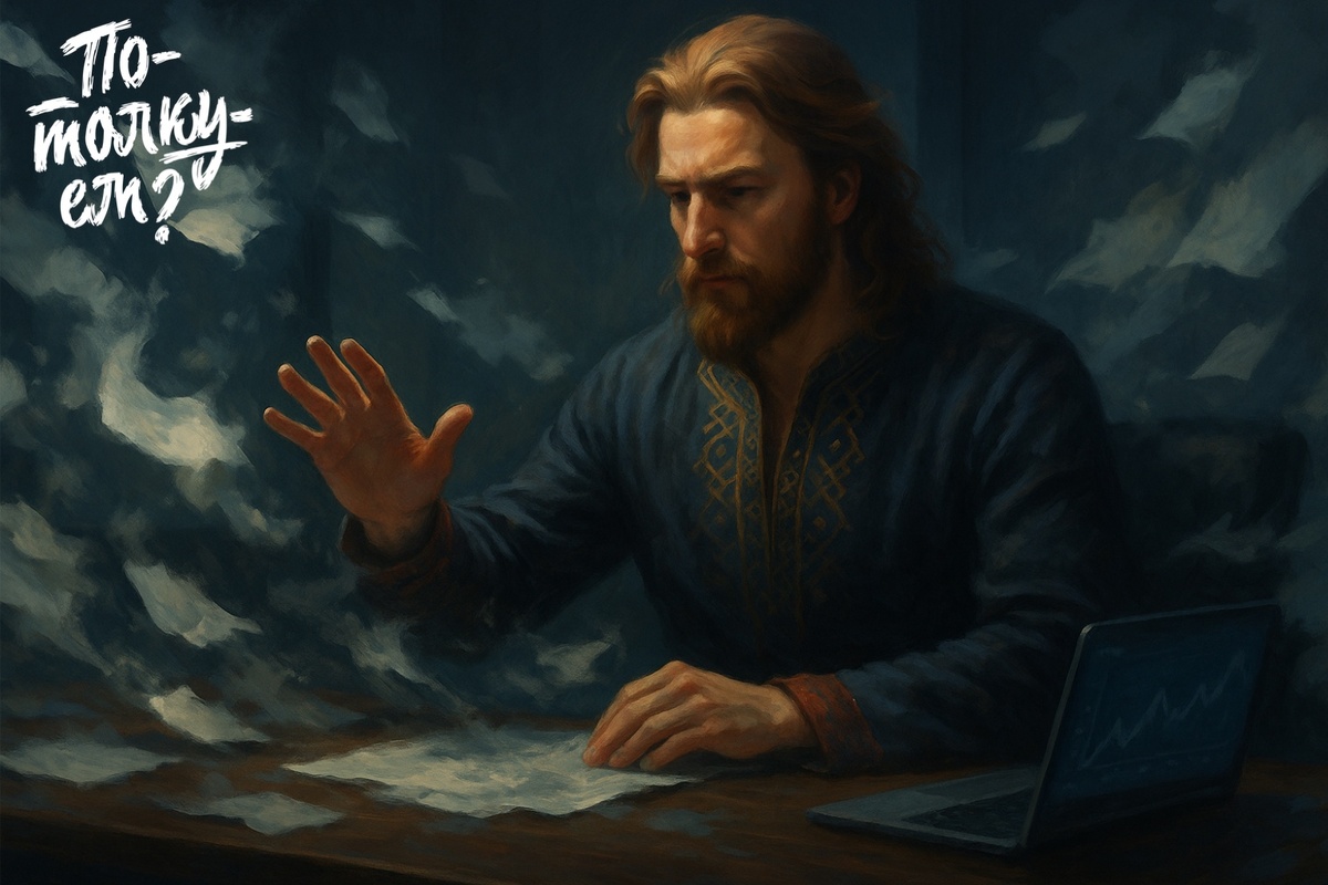 Садко отсекает словесный шум за столом, на ноутбуке видны графики