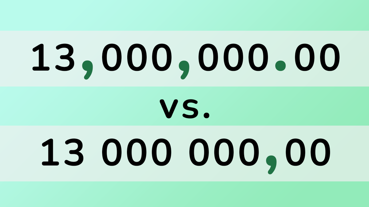 Как выглядят англоязычный (сверху) и русскоязычный числовые форматы