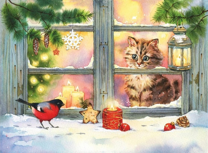 "За окном снегири." Источник изображения : vk.com›album-76931775_263431630