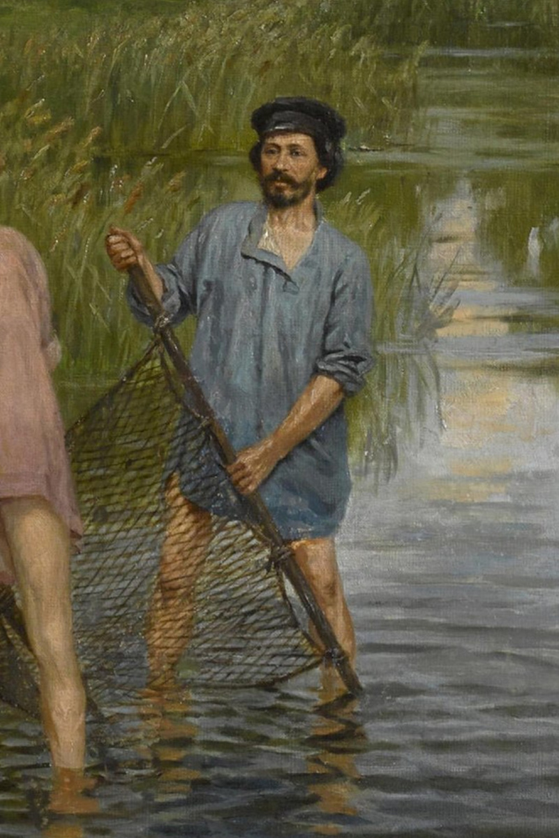 Наркиз Бунин, «Рыбная ловля», фрагмент (портрет Репина). 1902-1903 год. Холст, масло. Частная коллекция. 