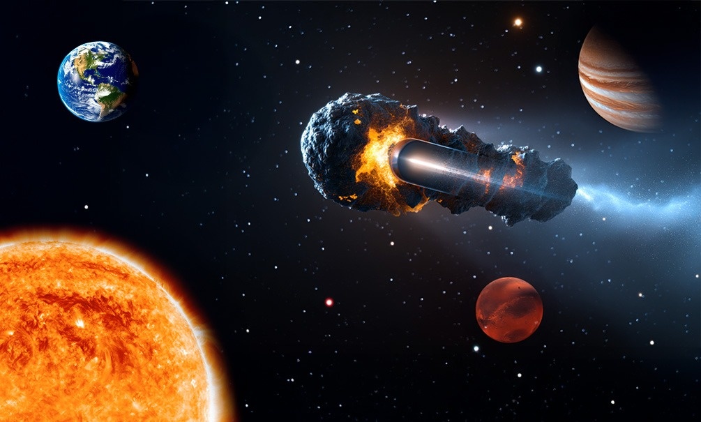   Космический корабль маскируется под комету раскалённым газопылевым облаком. Коллаж: Блокнот