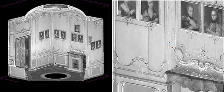 
Рис. №4. Трехмерная дискретная модель интерьера зала Китайского дворца в ГМЗ Ораниенбаум
Рис. №5. Фрагмент модели интерьера зала Китайского дворца в ГМЗ Ораниенбаум