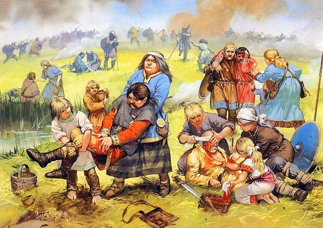 Германские воины после битвы. Современная картина.