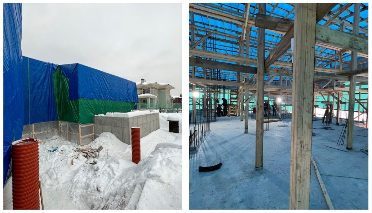 Данный тепляк позволил не останавливать работы по заливке стен и перекрытий на зиму