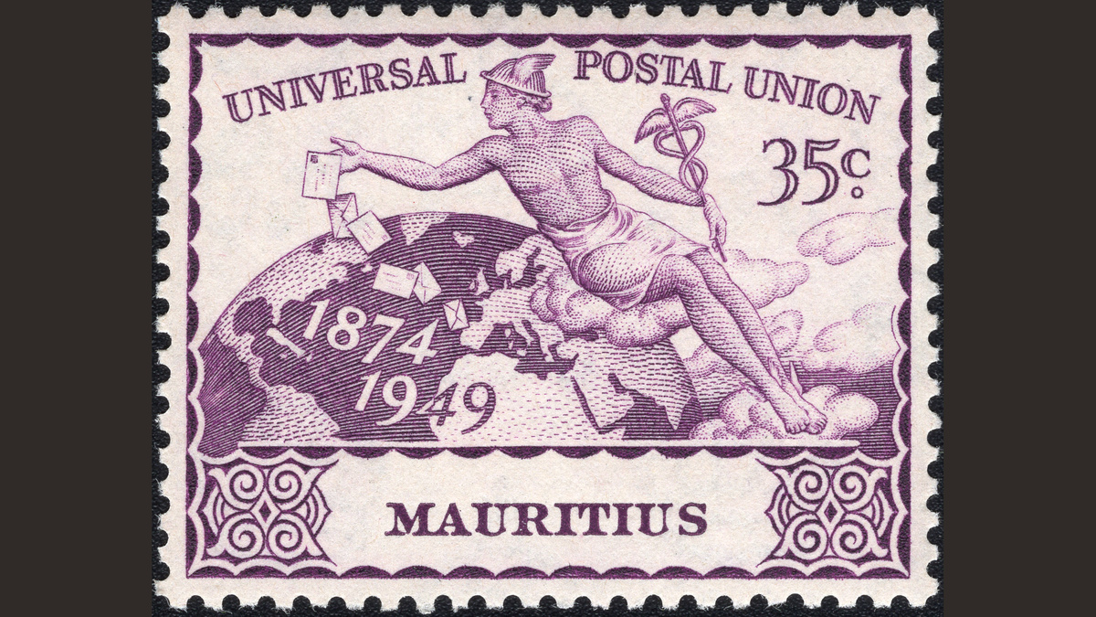 1.2. Маврикий, 1949 год, № 225. Гермес над земным шаром. 75 лет Всемирному почтовому союзу.