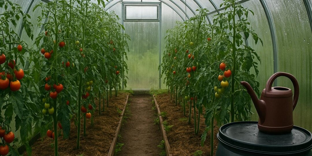 Бочка с водой стабилизирует температуру в теплице