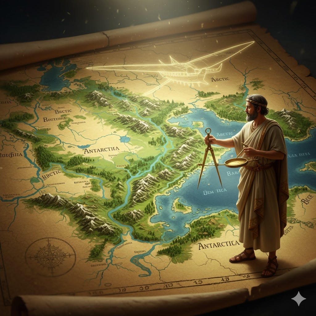 Иллюстрация "Карты Пири Рейса и Атлантида" создана сетью Джемини