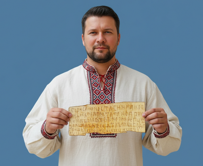 Фотоколлаж автора с берестяной грамотой 10 века