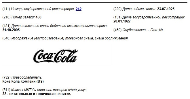 Товарный знак РФ № 242